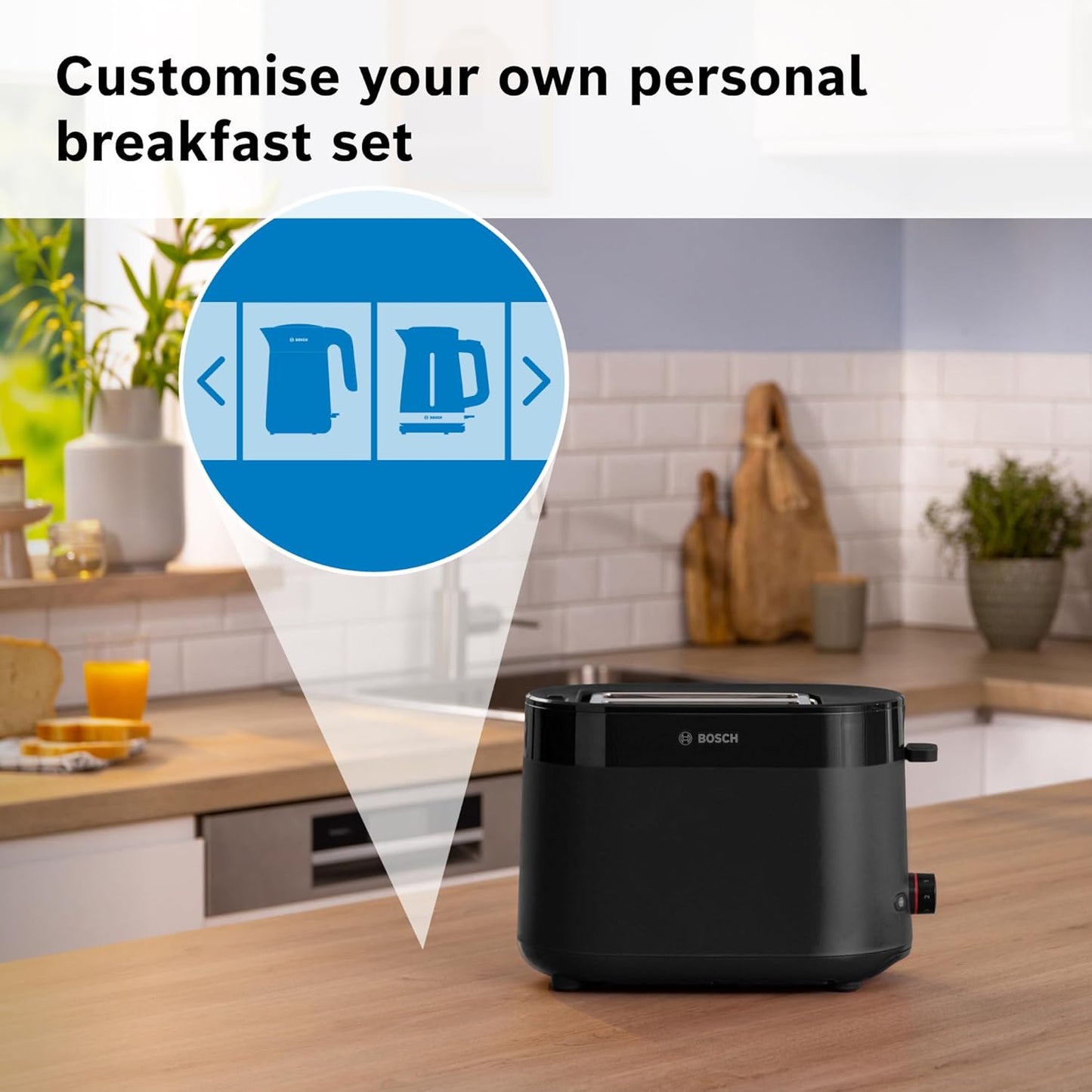 Bosch MyMoment Delight TAT2M123GB - Compact 2-Slice Toaster with Reheat/Defrost, Integrated Bun Warmer, Auto Shut-Off, High Lift and Crumb Tray, in Matte Black