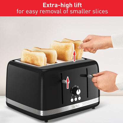 Tefal Soleil 4-Slot Toaster, 7 Browning Levels, Defrost, Stop + Reheat Functions, Removable Crumb Tray, High-lift + Self-Centring Racks, 1,430W, TF3058G0, Premium Glossy Black