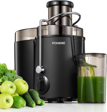 Juicer Machines, FOHERE Centrifugal Juicer Extractor Max Power 900W,Large 3” Feed Chute for Whole Fruit and Vegetables,3 Speed Control, 400w Motor,Cleaning Brush and Recipe Included (Silver)