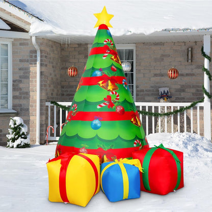 COMIN 7 FT Christmas Decorations Inflatables Tree Outdoor Blow Up Yard Gift Box with Built-in LEDs for Indoor Party Garden Lawn Decor
