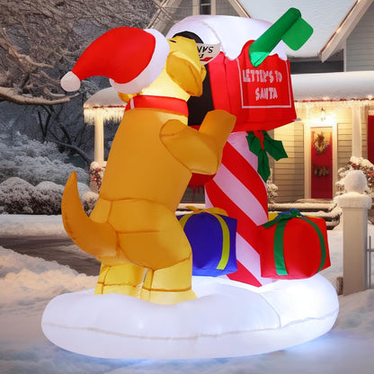 COMIN 5FT Christmas Inflatables Outdoor Decorations, Blow Up Dog and Newspaper Box Inflatable with Built-in LEDs for Christmas Indoor Outdoor Yard Lawn Garden Decorations