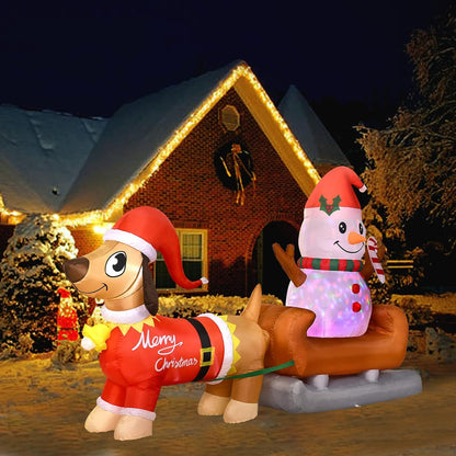 8 Ft Outdoor Inflatable Snowman Christmas Decoration with Rotating LED Lights, Dog Inflatable Xmas Yard Decor