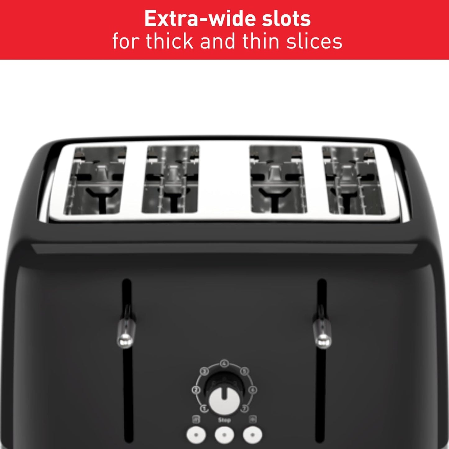 Tefal Soleil 4-Slot Toaster, 7 Browning Levels, Defrost, Stop + Reheat Functions, Removable Crumb Tray, High-lift + Self-Centring Racks, 1,430W, TF3058G0, Premium Glossy Black