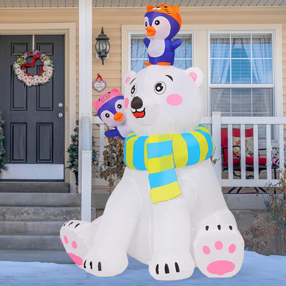 COMIN 6 FT Christmas Decorations Outdoor Inflatables Bear&Penguin Blow ups with Built-in LEDs for Yard Party Lawn Decor