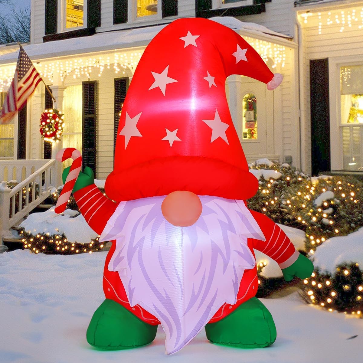 COMIN 4FT Tall Christmas Gnomes Inflatables Outdoor Decorations, Xmas Blow Up Gnomes Wearing Red Hat with Built-in LEDs for Christmas Indoor Outdoor Yard Lawn Garden Decorations