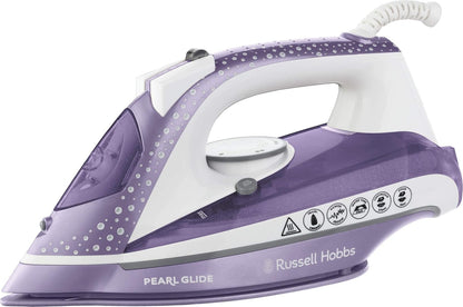 Russell Hobbs Pearl Glide Steam Iron, Pearl Infused Ceramic Soleplate for smoother glide, 315ml Water Tank, 150g Steam Shot, 40g Continuous steam, Anti-drip & Anti-calc function, 2m Cord, 2600W, 23972