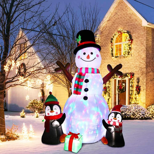 OurWarm 6ft Christmas Inflatables Outdoor Decorations, Blow Up Snowman Penguins Inflatable with Rotating LED Lights for Christmas Indoor Outdoor Yard Garden Decorations