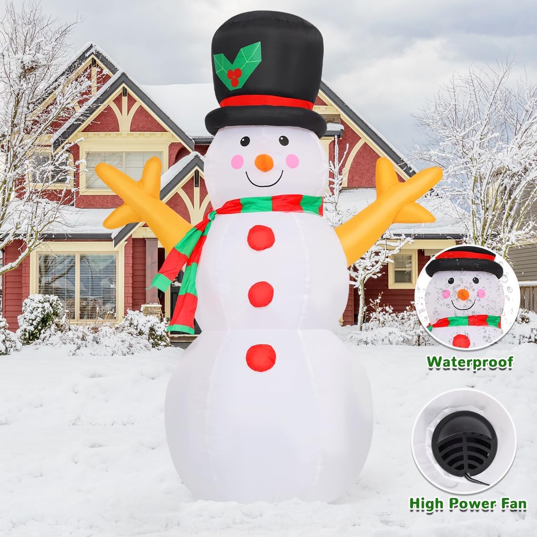 GOOSH 5 FT Christmas Snowman Inflatable Decoration Blow Up Snowman Outdoor Christmas Yard Decoration with Branch Hand Blow Up Holiday Indoor Outdoor Party Garden Yard Decoration