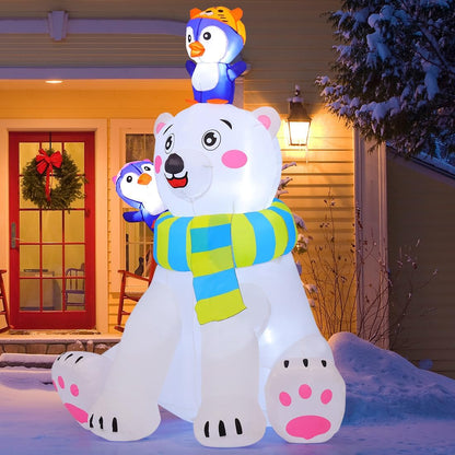 COMIN 6 FT Christmas Decorations Outdoor Inflatables Bear&Penguin Blow ups with Built-in LEDs for Yard Party Lawn Decor