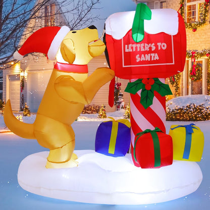 COMIN 5FT Christmas Inflatables Outdoor Decorations, Blow Up Dog and Newspaper Box Inflatable with Built-in LEDs for Christmas Indoor Outdoor Yard Lawn Garden Decorations