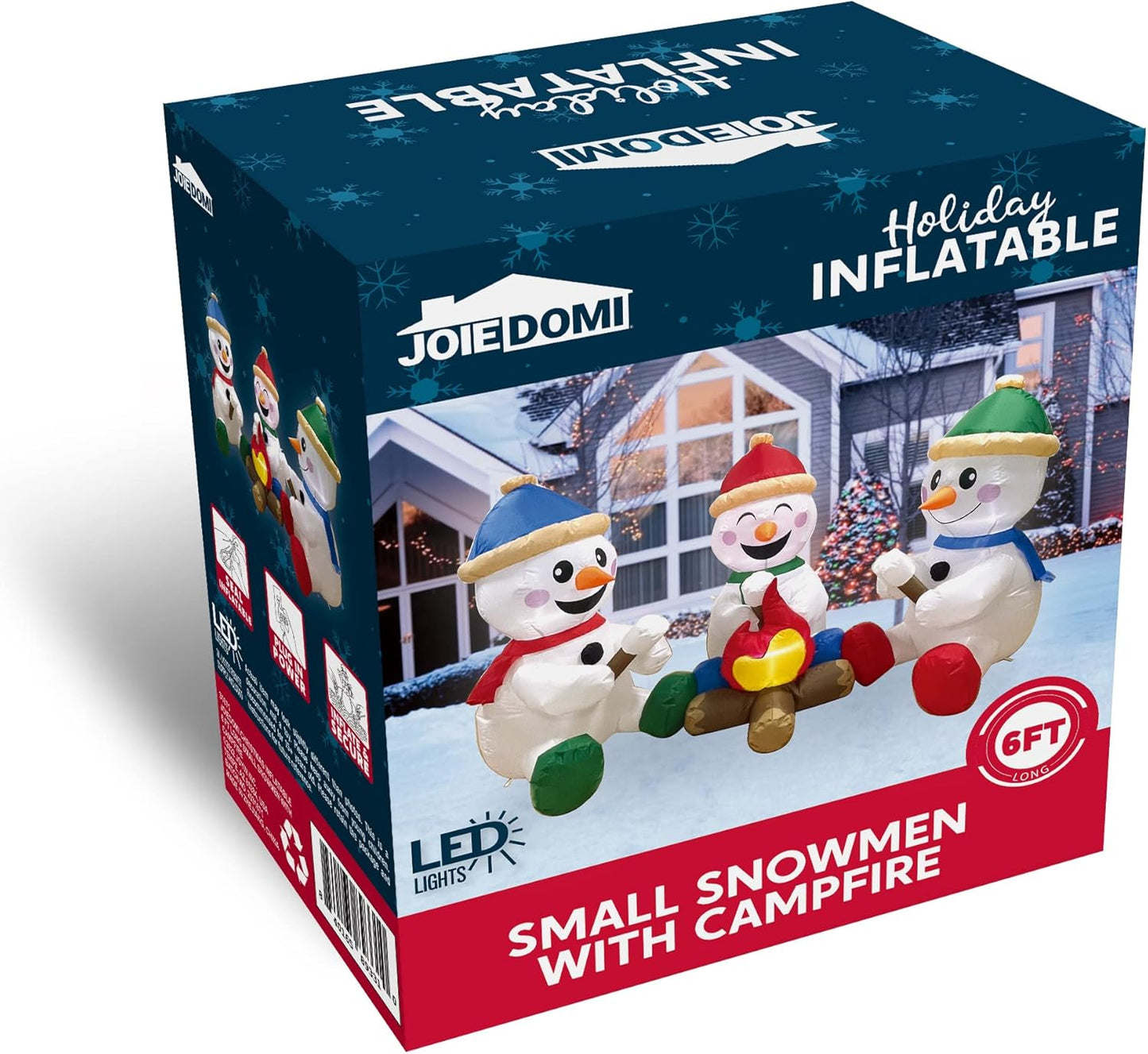 Joiedomi 6 FT Long Christmas Inflatable Snowman with Campfire, 3 Pack Small Snowman with Built-in LEDs Christmas Blow Up Yard Decoration with Light for Xmas Party Outdoor, Garden, Lawn Winter Decor