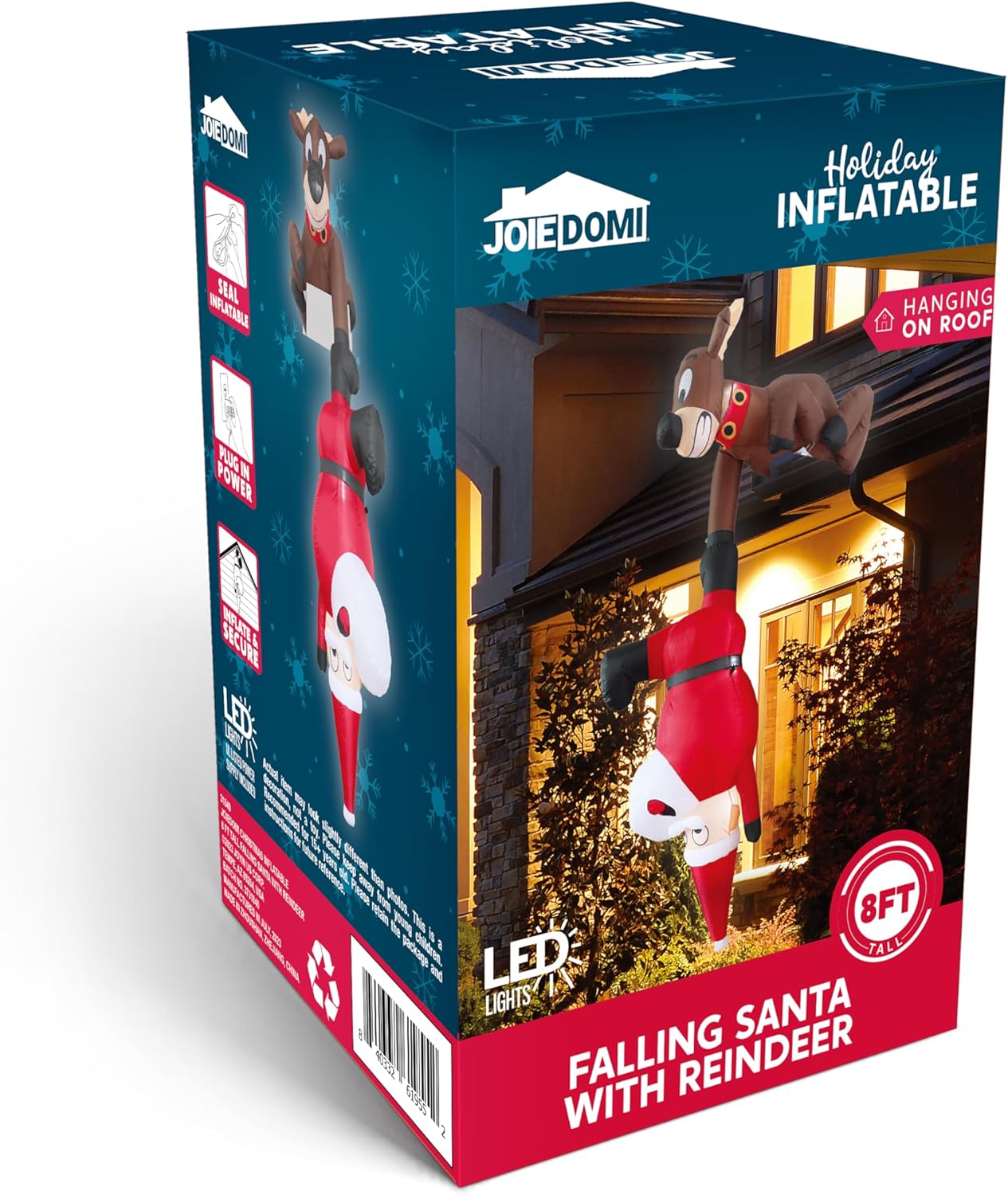 Joiedomi 8 FT Hanging Christmas Inflatables Decoration, Christmas Inflatable Reindeer and Climbing Santa, Blow Up Santa with Build-in LED for Xmas Party Indoor, Outdoor, Yard, Garden, Lawn Decor