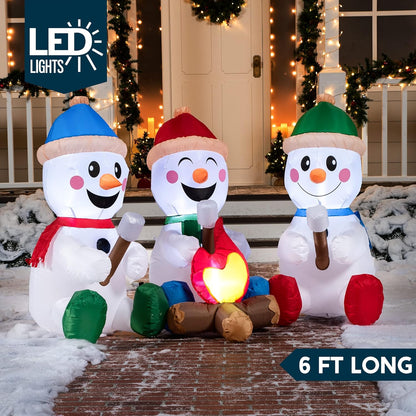 Joiedomi 6 FT Long Christmas Inflatable Snowman with Campfire, 3 Pack Small Snowman with Built-in LEDs Christmas Blow Up Yard Decoration with Light for Xmas Party Outdoor, Garden, Lawn Winter Decor