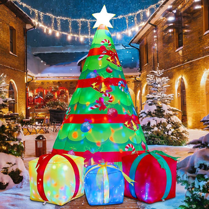COMIN 7 FT Christmas Decorations Inflatables Tree Outdoor Blow Up Yard Gift Box with Built-in LEDs for Indoor Party Garden Lawn Decor