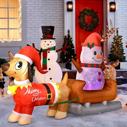 8 Ft Outdoor Inflatable Snowman Christmas Decoration with Rotating LED Lights, Dog Inflatable Xmas Yard Decor