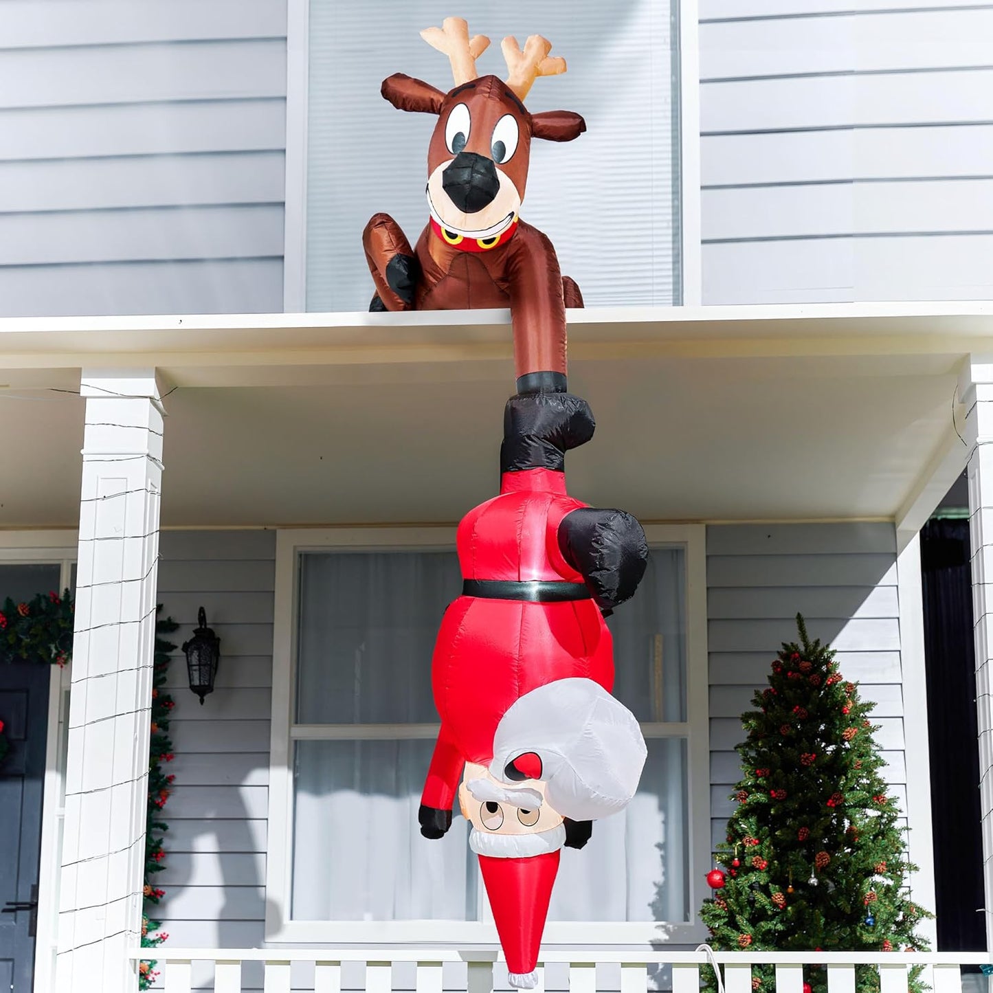 Joiedomi 8 FT Hanging Christmas Inflatables Decoration, Christmas Inflatable Reindeer and Climbing Santa, Blow Up Santa with Build-in LED for Xmas Party Indoor, Outdoor, Yard, Garden, Lawn Decor