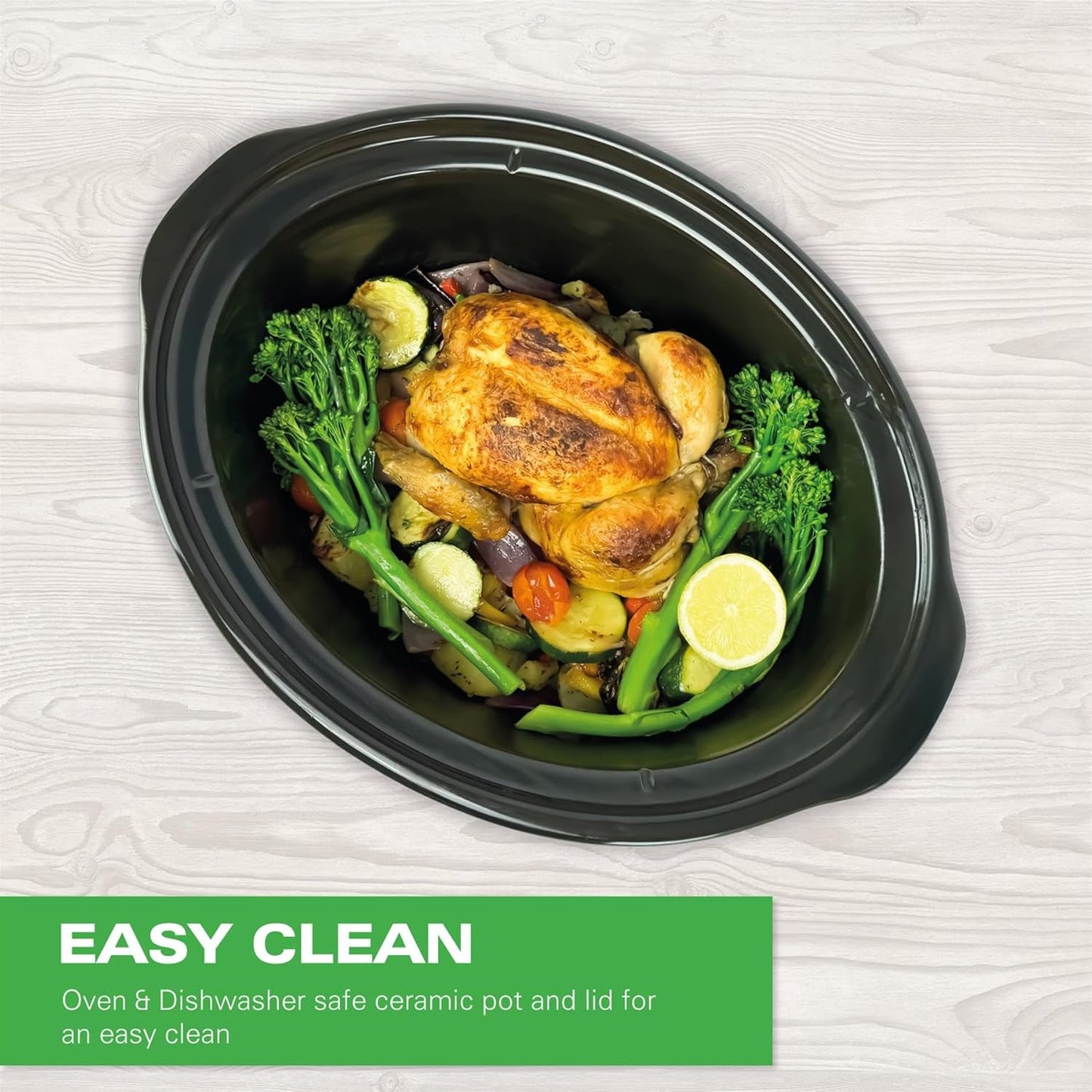 Hamilton Beach 6.5L Family Favourite Slow Cooker, 240W Energy-Efficient Design, Removable Oven-Safe Ceramic Bowl, 3 Heat Settings, Serves 6-8 People, Easy Clean, Black - HBSC070B