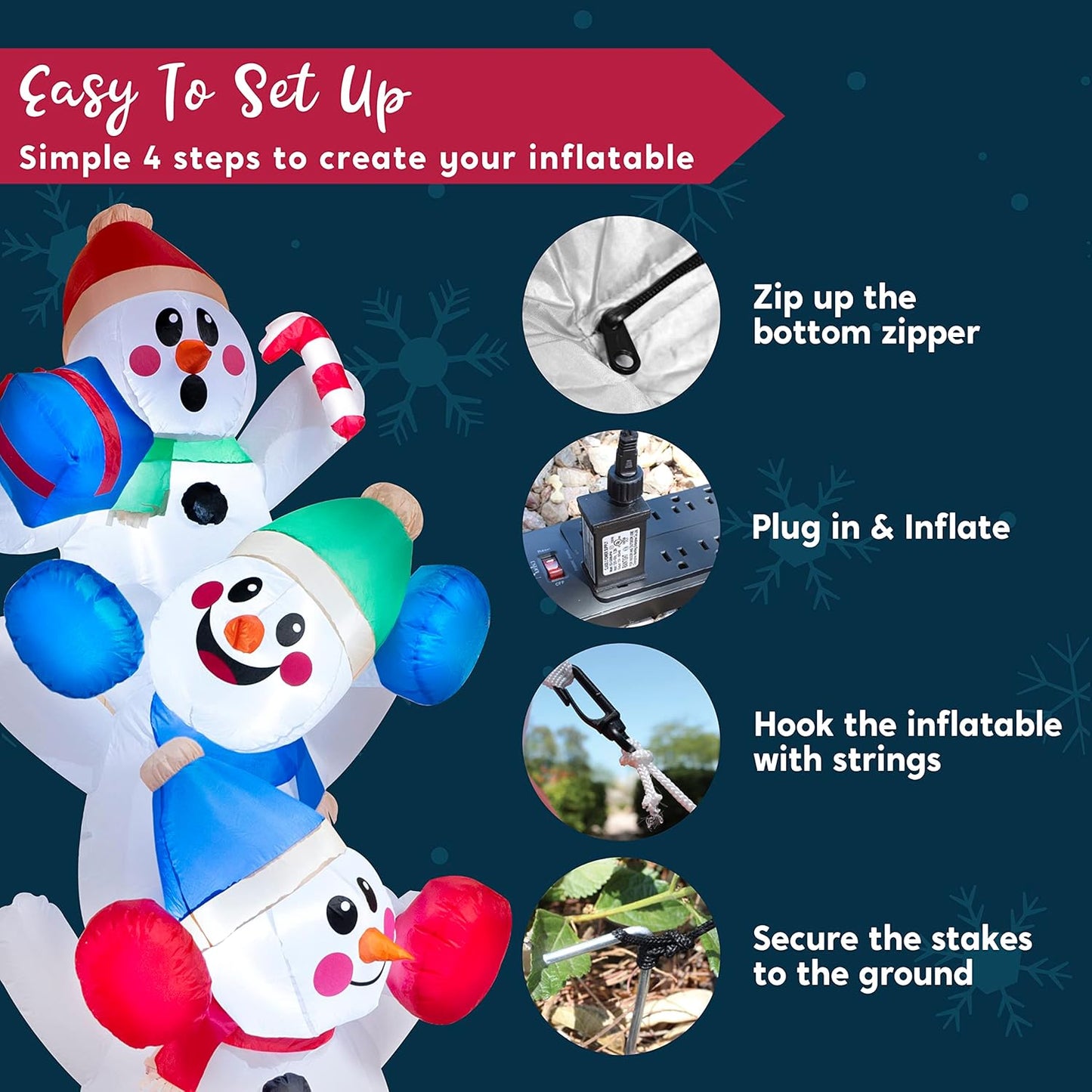 Joiedomi 6 FT Christmas Inflatable Decoration Stacked Snowman with Build-in LEDs Blow Up Inflatables for Xmas Party, Home Indoor Outdoor Christmas Décor Yard Garden Lawn Winter Holiday Supplies Décor