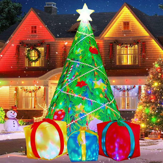 COMIN 7 FT Christmas Decorations Inflatables Tree Outdoor Blow Up Yard Gift Box with Built-in LEDs for Indoor Party Garden Lawn Decor