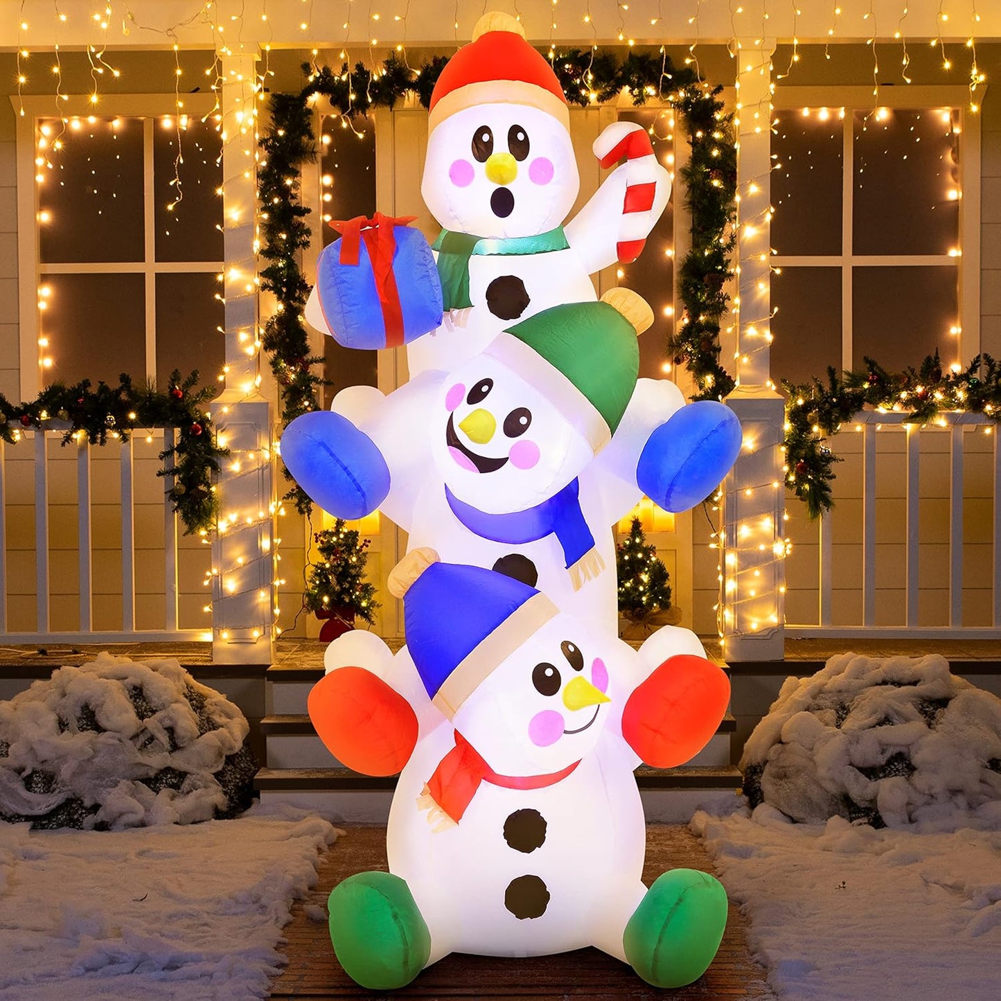 Joiedomi 6 FT Christmas Inflatable Decoration Stacked Snowman with Build-in LEDs Blow Up Inflatables for Xmas Party, Home Indoor Outdoor Christmas Décor Yard Garden Lawn Winter Holiday Supplies Décor