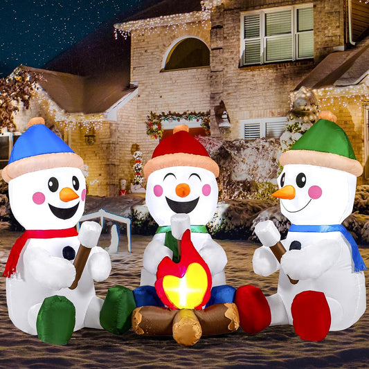 Joiedomi 6 FT Long Christmas Inflatable Snowman with Campfire, 3 Pack Small Snowman with Built-in LEDs Christmas Blow Up Yard Decoration with Light for Xmas Party Outdoor, Garden, Lawn Winter Decor