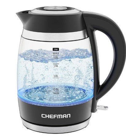 Chefman Electric Kettle, 1.8L 3000W, Hot Water Boiler, Removable Lid for Easy Cleaning, Auto Shut Off, Boil-Dry Protection, Stainless Steel Filter, BPA Free...