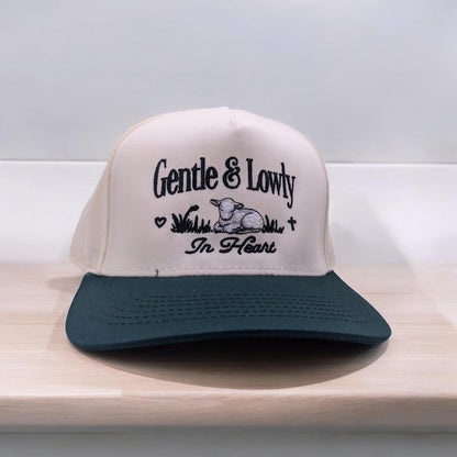 Trendy 2-Tone Christian Trucker Hat- Embroidered Gentle & Lowly