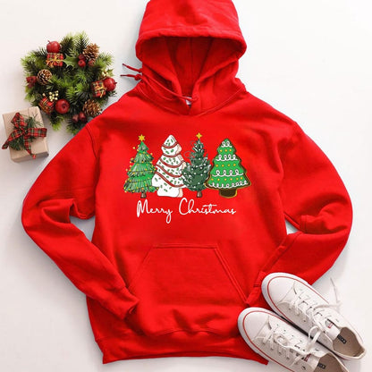 Merry Christmas Hoodie, Christmas Hoodies, Christmas Jumper, Christmas Jumpers For Women, Xmas Jumper, Santa, Snow Man, Green Tree (Hoodie)