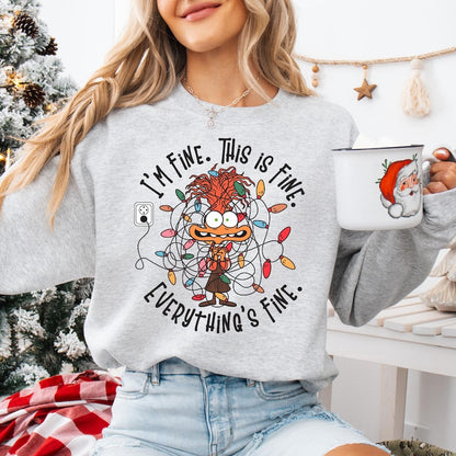 It's Fine This Is Fine Everything Is Fine Christmas Light Sweatshirt, Disney Anxiety Christmas Lights Sweater, Inside Out Christmas Hoodie