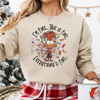 It's Fine This Is Fine Everything Is Fine Christmas Light Sweatshirt, Disney Anxiety Christmas Lights Sweater, Inside Out Christmas Hoodie