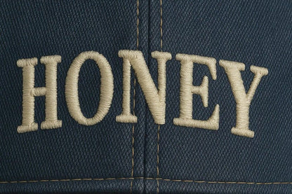 Honey Embroidered Trucker Hat: Vintage Distressed Denim Baseball Cap