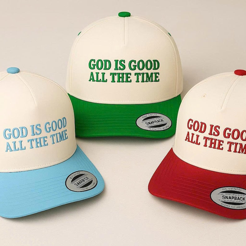 Embroidered Christian Baseball Cap: "god good is all the time" Snapback