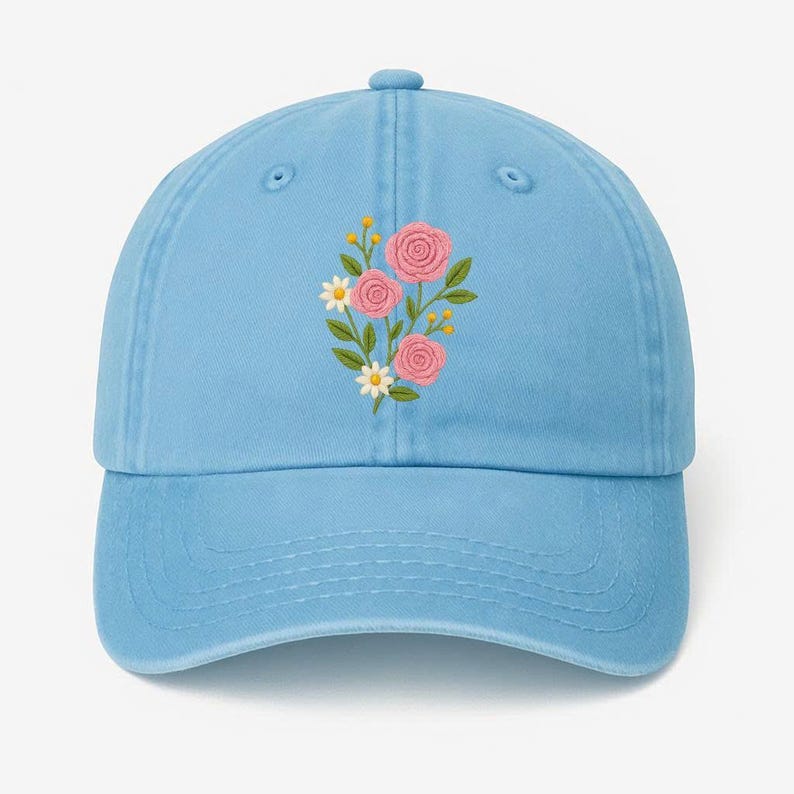 Floral Embroidered Baseball Cap: Pink Rose Dad Hat