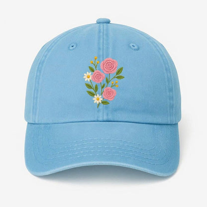 Floral Embroidered Baseball Cap: Pink Rose Dad Hat
