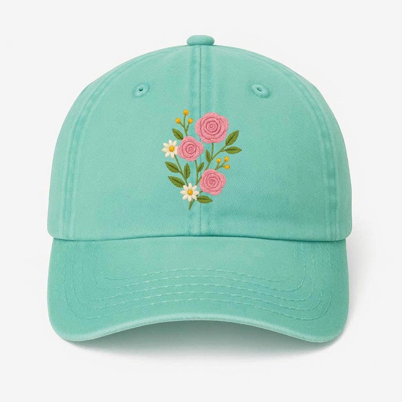 Floral Embroidered Baseball Cap: Pink Rose Dad Hat