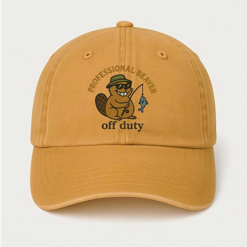 Funny Beaver Embroidered Dad Hat: Off Duty Cotton Baseball Cap