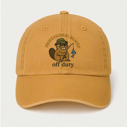 Funny Beaver Embroidered Dad Hat: Off Duty Cotton Baseball Cap