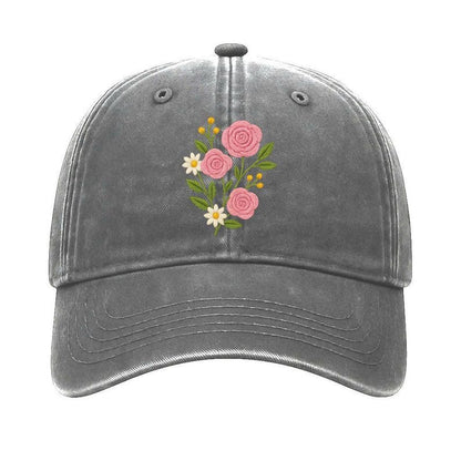 Floral Embroidered Baseball Cap: Pink Rose Dad Hat