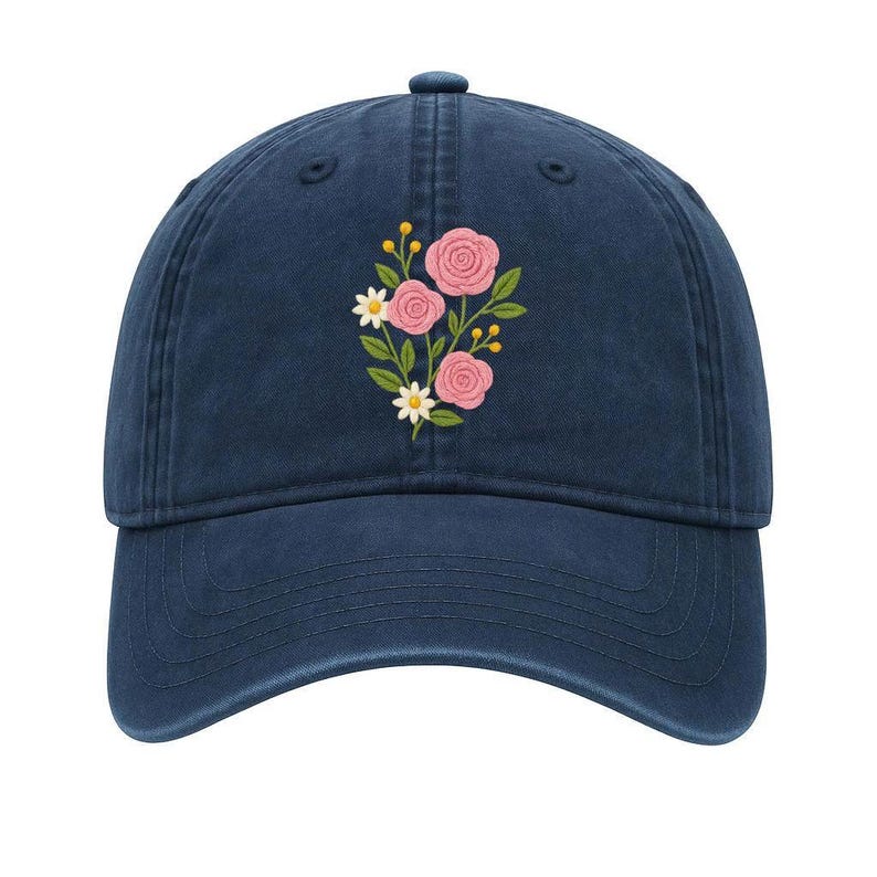 Floral Embroidered Baseball Cap: Pink Rose Dad Hat
