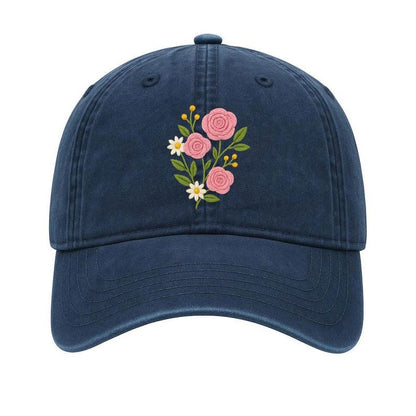 Floral Embroidered Baseball Cap: Pink Rose Dad Hat