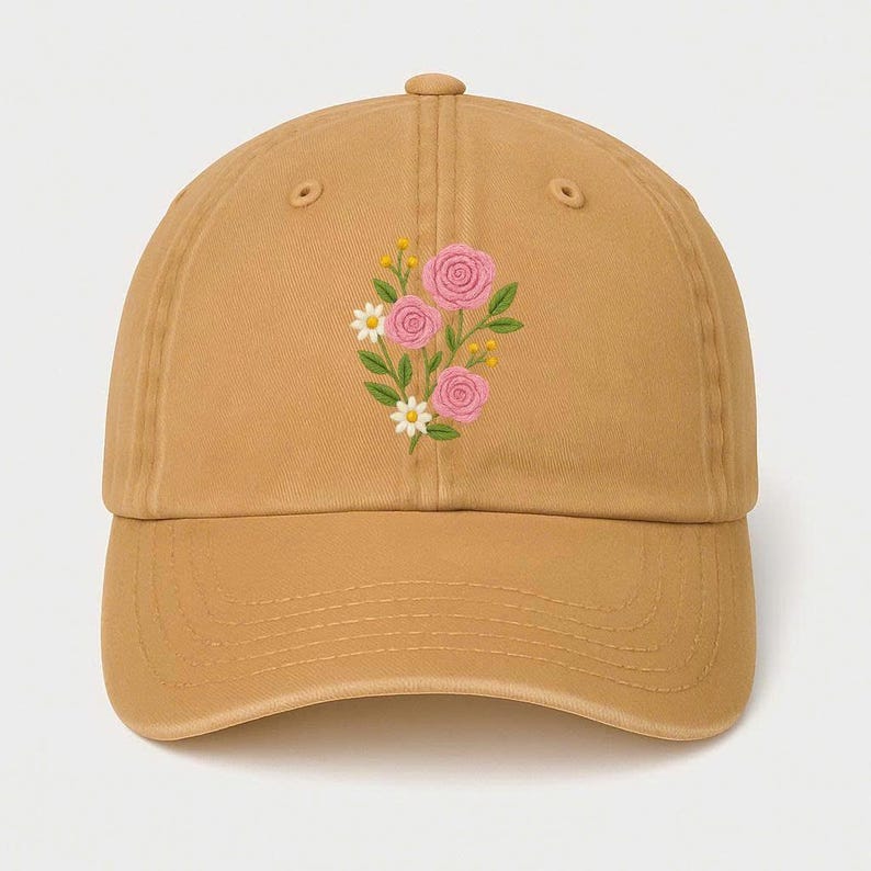 Floral Embroidered Baseball Cap: Pink Rose Dad Hat