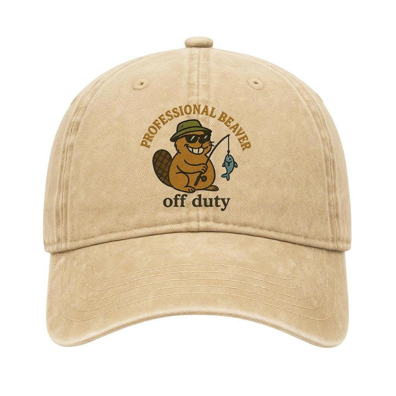 Funny Beaver Embroidered Dad Hat: Off Duty Cotton Baseball Cap