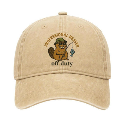 Funny Beaver Embroidered Dad Hat: Off Duty Cotton Baseball Cap