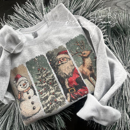 Vintage Christmas Crewneck Sweatshirt | Gildan Sublimated Holiday Pullover | Retro Santa Sweater | Cozy Christmas Gift Sweatshirt