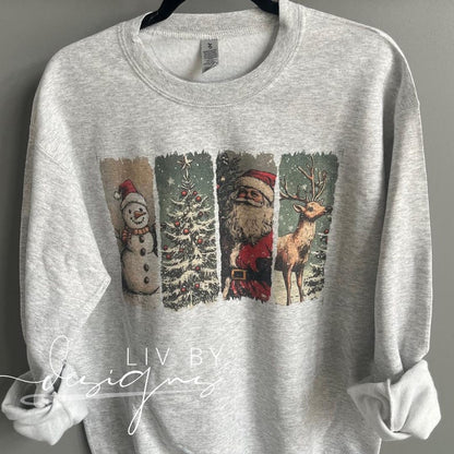Vintage Christmas Crewneck Sweatshirt | Gildan Sublimated Holiday Pullover | Retro Santa Sweater | Cozy Christmas Gift Sweatshirt