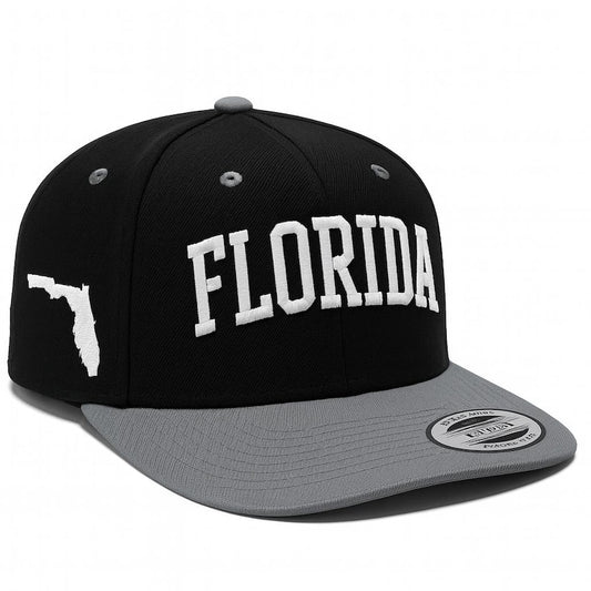 Florida Embroidered Snapback Hat – Adjustable Flat Bill Cap with State Outline, Streetwear Baseball Cap