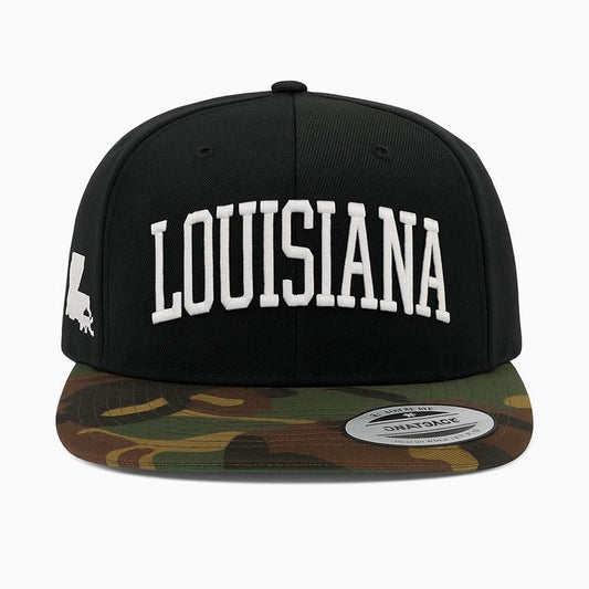 Embroidered Louisiana State Outline Baseball Cap: Flat Bill Snapback