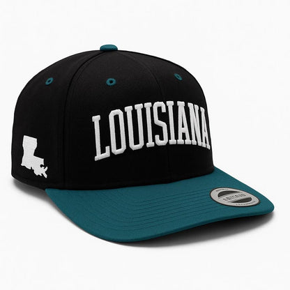 Embroidered Louisiana State Outline Baseball Cap: Flat Bill Snapback