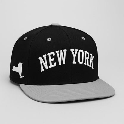 Embroidered New York Baseball Cap: State Outline Snapback