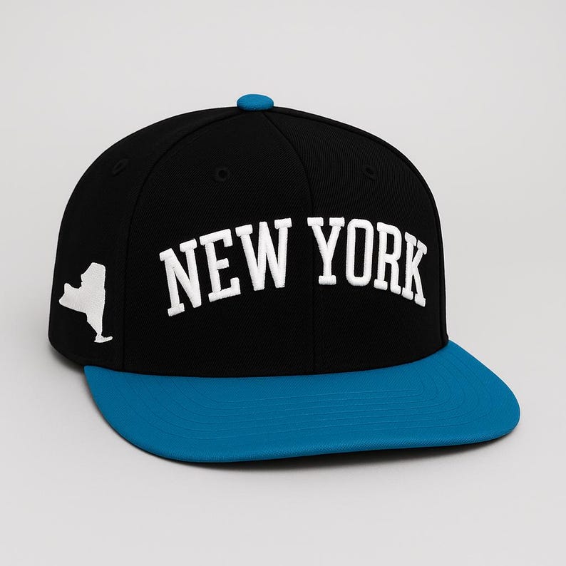 Embroidered New York Baseball Cap: State Outline Snapback